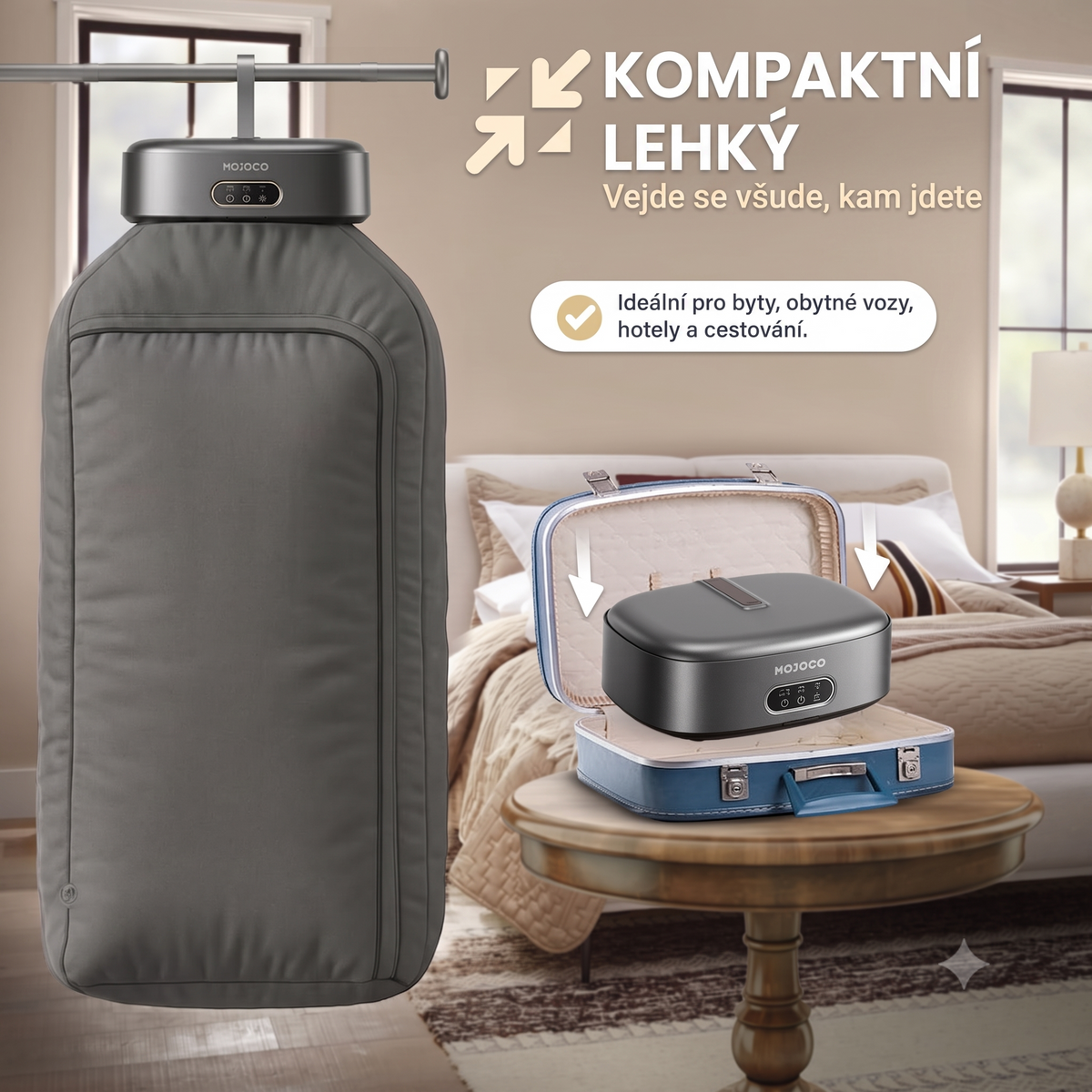 MOJOCO Přenosná sušička prádla – kompaktní, tichá, 600 W