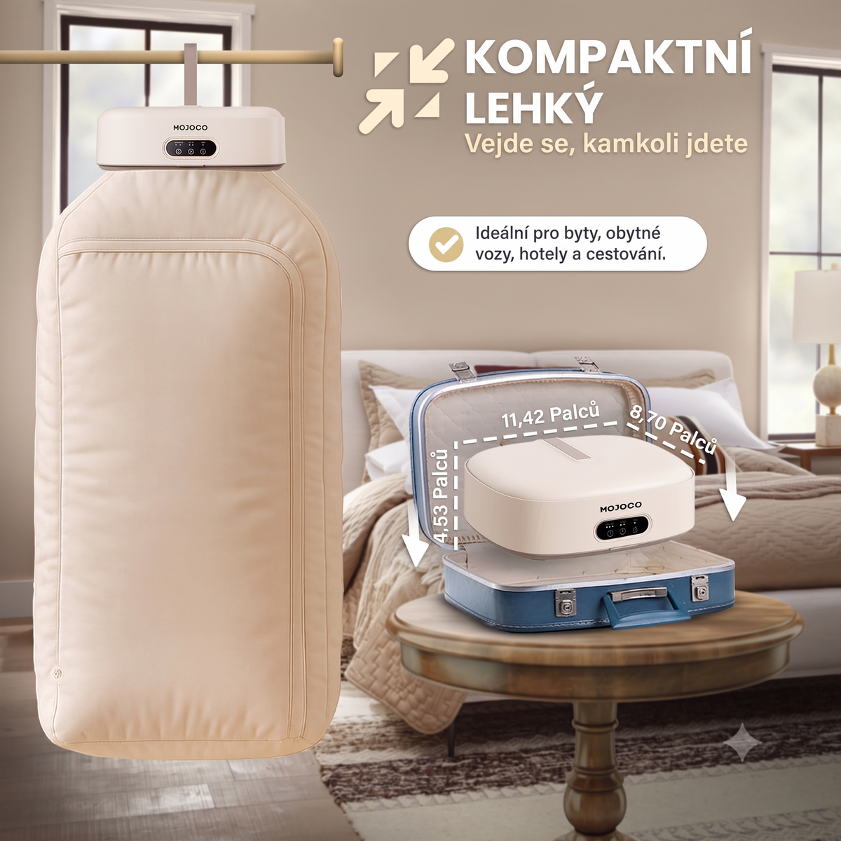 MOJOCO Přenosná sušička prádla – kompaktní, tichá, 600 W