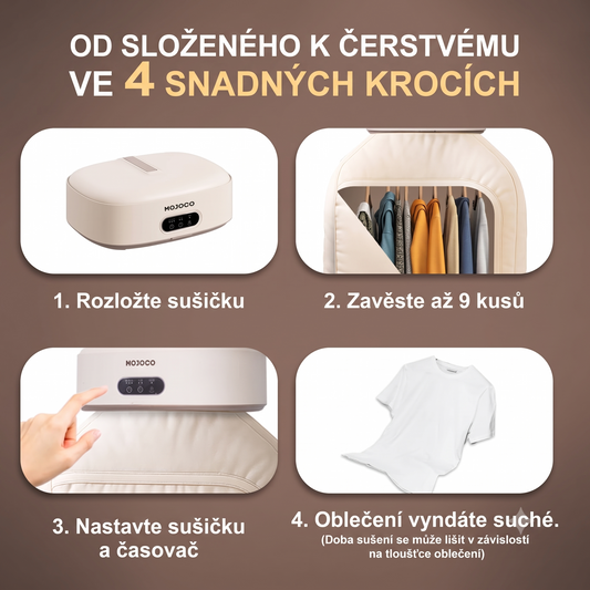 MOJOCO Přenosná sušička prádla – kompaktní, tichá, 600 W